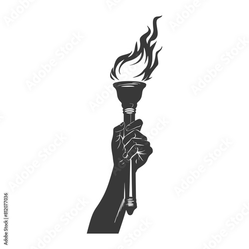 Silhouette hand holding burning torch black color only