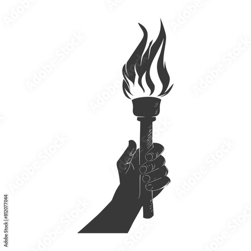 Silhouette hand holding burning torch black color only