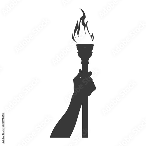 Silhouette hand holding burning torch black color only