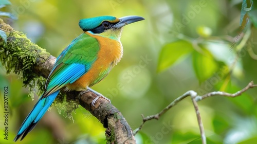Torogoz - Colorful Tropical Bird of Central America with Long Tail and Distinctive Turquoise Brow photo