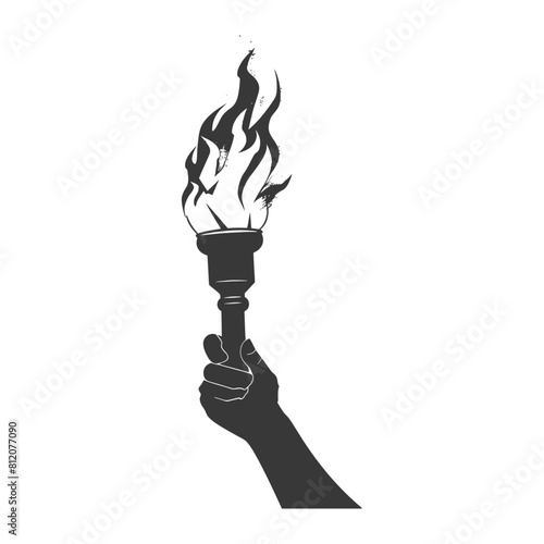 Silhouette hand holding burning torch black color only