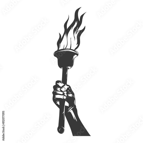 Silhouette hand holding burning torch black color only