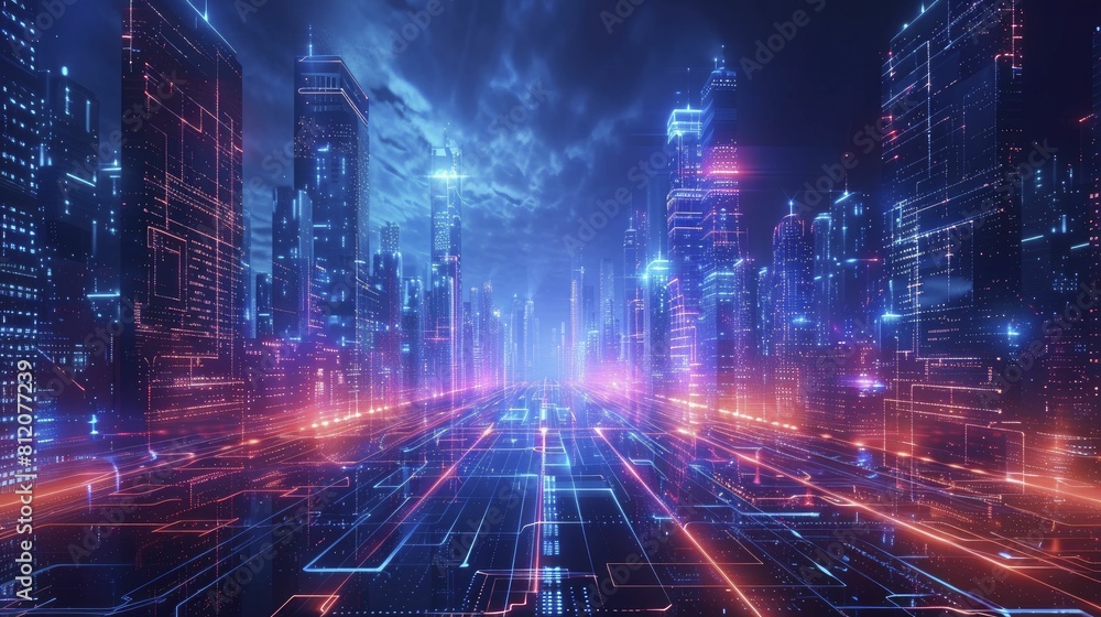 Neon-lit residential apartments in a futuristic city with a view of the tech skyline. Neon-lit residential apartments in a futuristic city with a view of the tech skyline.