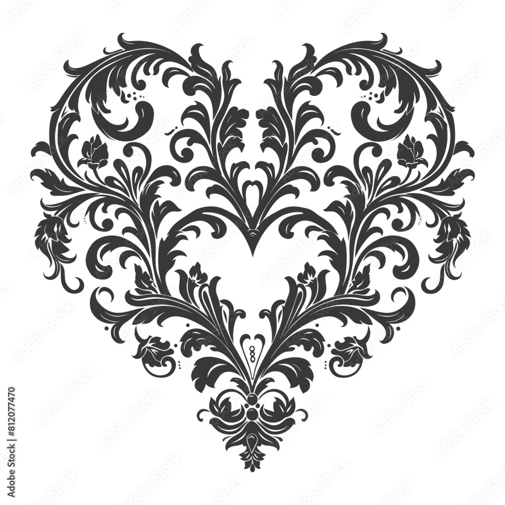 Obraz premium Silhouette Hearth shape Baroque ornament with filigree floral element black color only