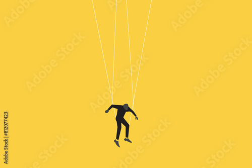 Controlling businessman. concept of bad habit, corruption, and right