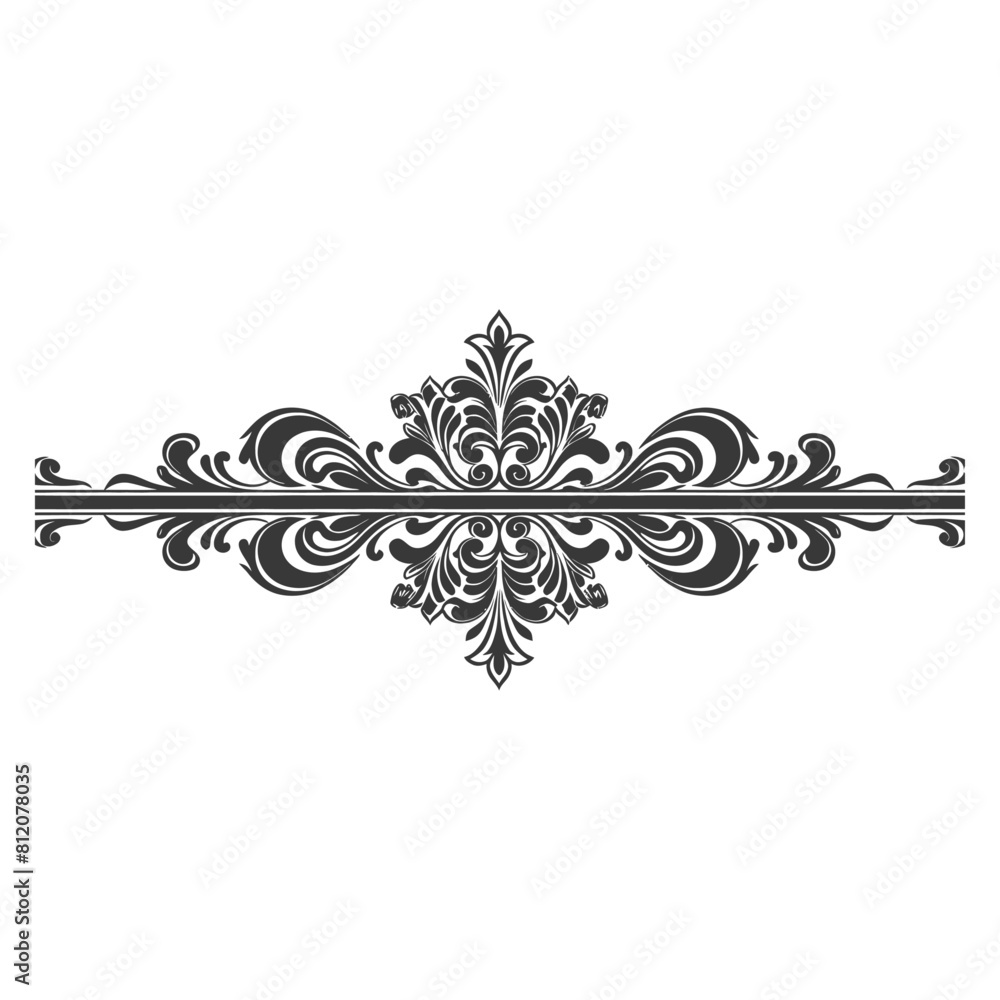 Silhouette horizontal line divider with Baroque ornament black color only Silhouette horizontal line divider with Baroque ornament black color only