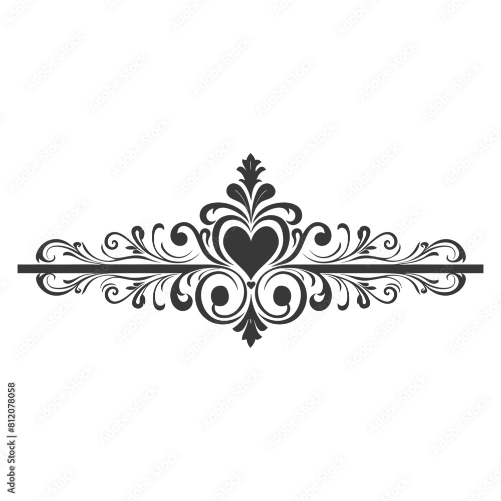 Silhouette horizontal line divider with Hearth shape ornament black color only