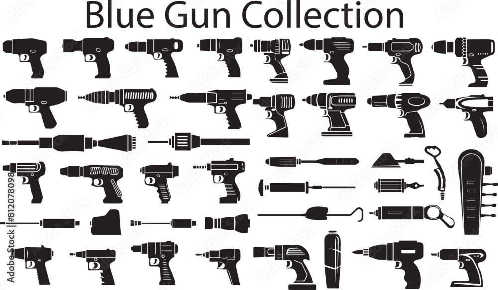 Blue Gun Silhouette vector collection. Black and white blue gun silhouette vector design Blue Gun Silhouette vector collection. Black and white blue gun silhouette vector design