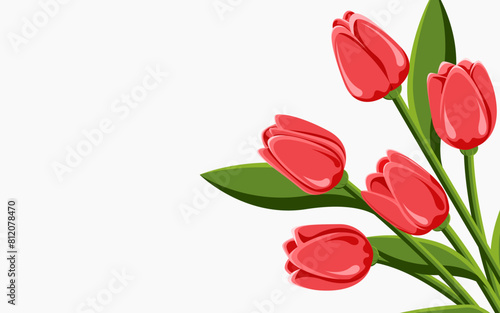 Postcard with tulips. Used for print, collage and web design. For holidays and congratulations.