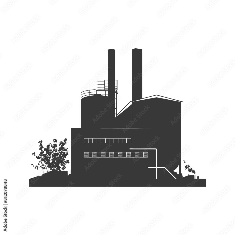 Silhouette industrial building factory black color only
