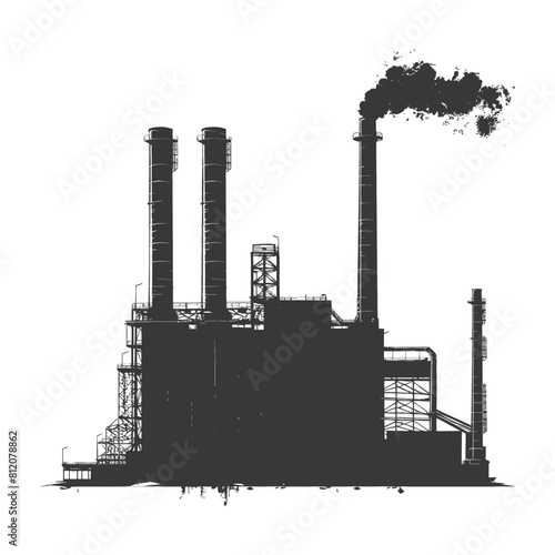 Silhouette industrial building factory black color only