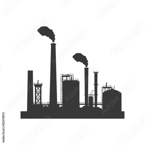 Silhouette industrial building factory black color only