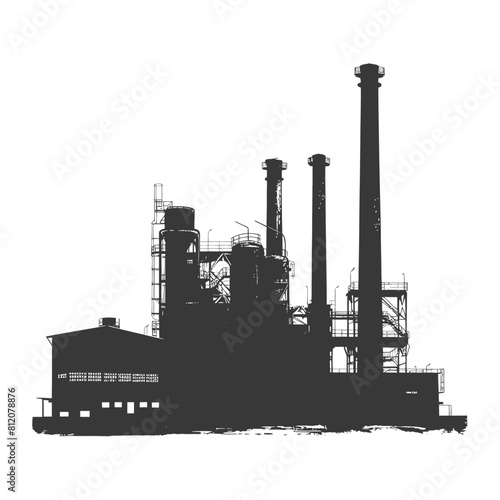 Silhouette industrial building factory black color only