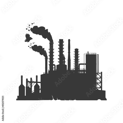 Silhouette industrial building factory black color only