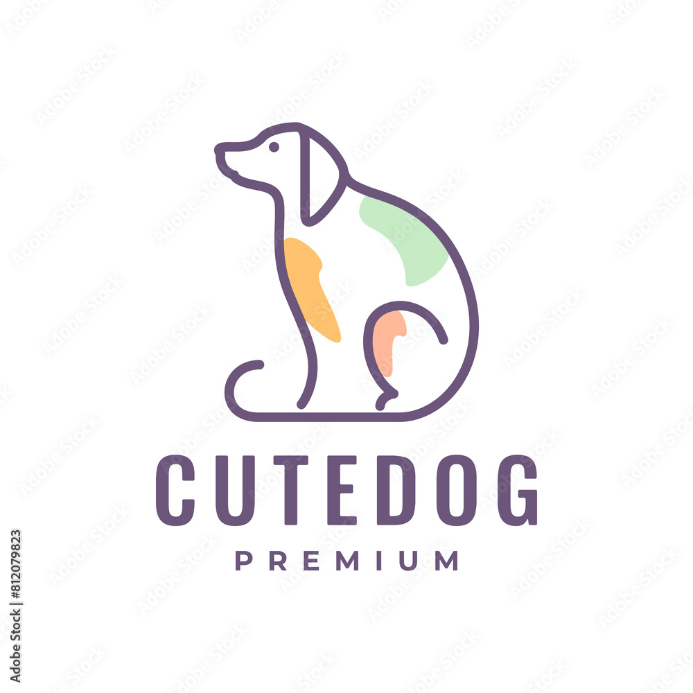 dog sit line art colorful minimal mascot logo design vector