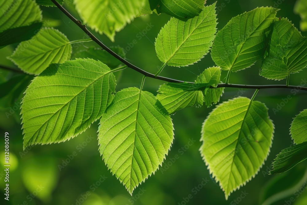 Macro View of Ulmus Americana Leaves on Tree Stem - A Nature Object of Green Botany Growth Macro View of Ulmus Americana Leaves on Tree Stem - A Nature Object of Green Botany Growth