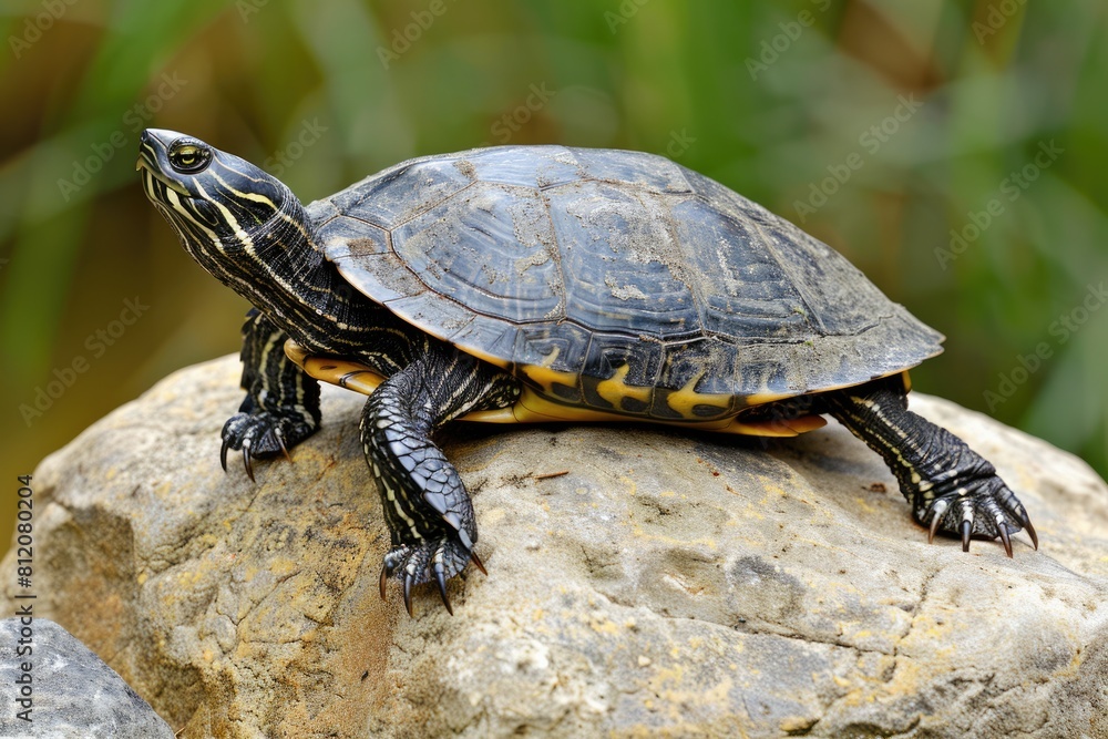 California Western Pond Turtle Resting on Rock in Nature's Habitat - A Cute and Slow Reptile California Western Pond Turtle Resting on Rock in Nature's Habitat - A Cute and Slow Reptile