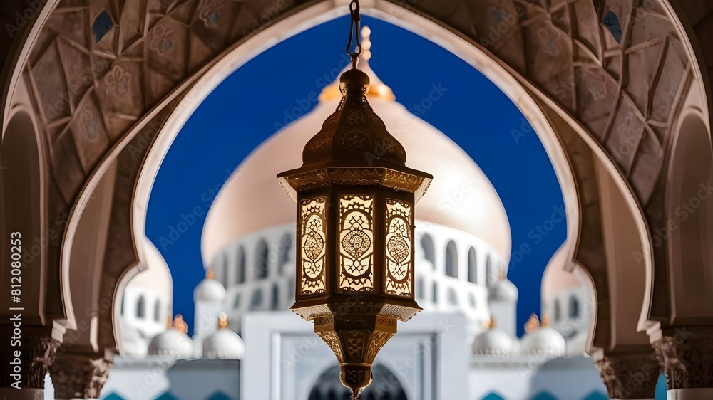 Fototapeta premium Eid al-Adha Wallpaper Featuring Mosque and Lantern