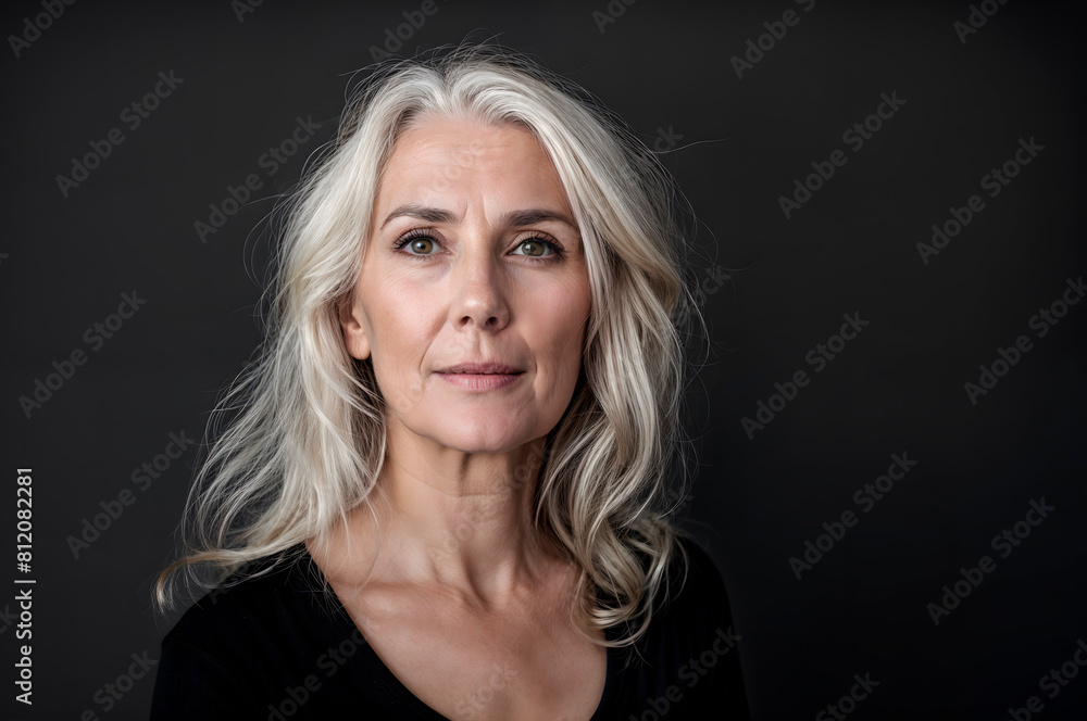 A middle-aged woman , radiating confidence and grace as she gazes directly at the camera the concept of women's day, mother's day and grandmother's day A middle-aged woman , radiating confidence and grace as she gazes directly at the camera the concept of women's day, mother's day and grandmother's day
