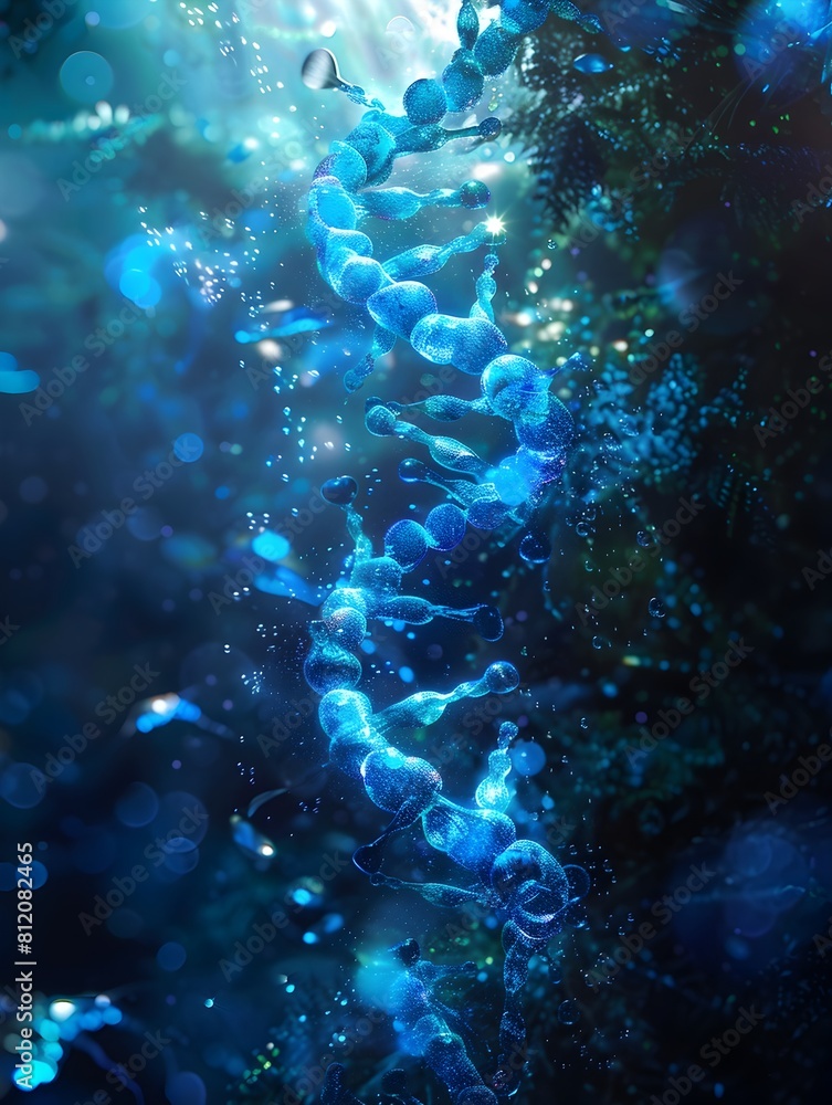 Fototapeta premium Captivating Underwater Seascape with Glowing Algae and Coral in Shimmering Blue Hues