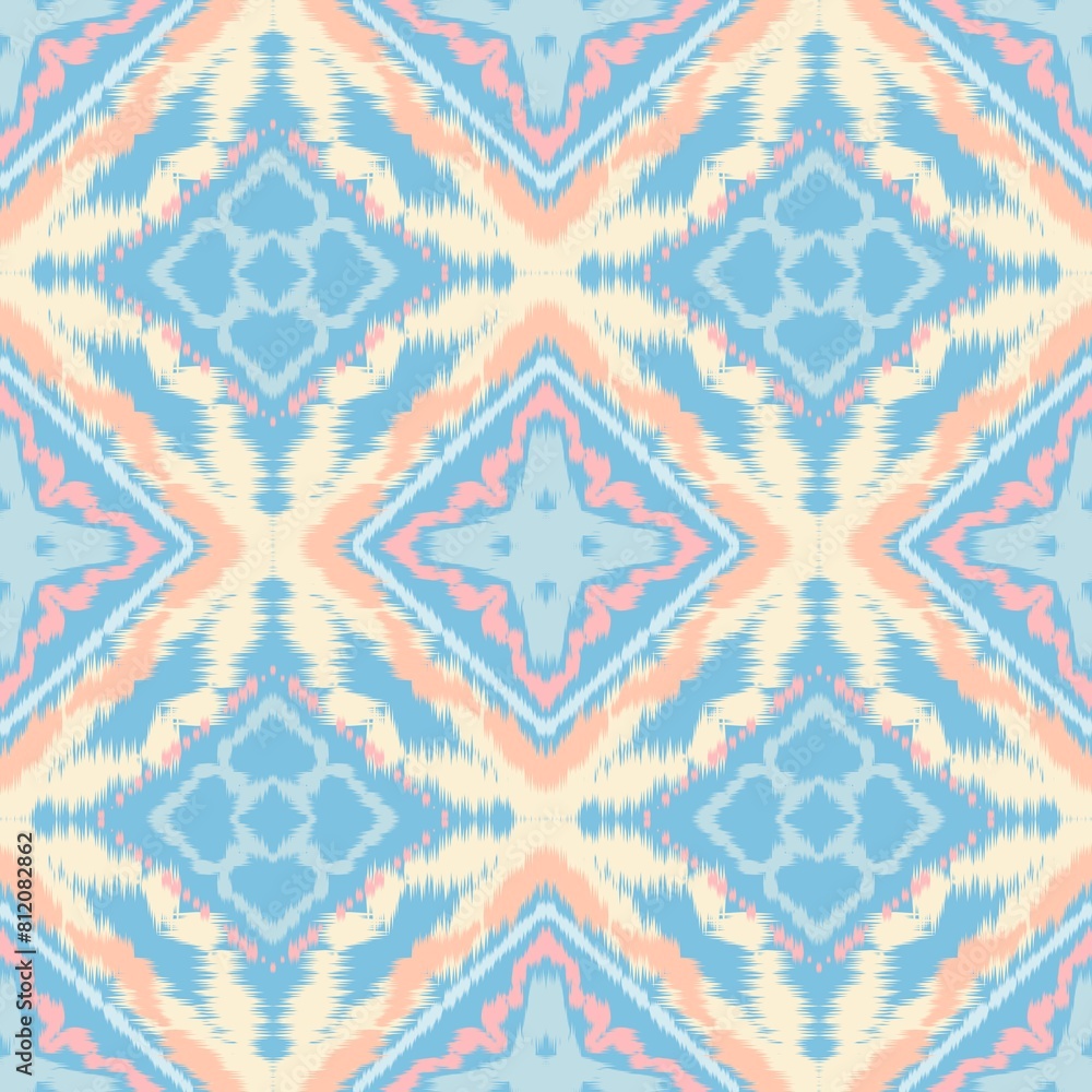 Seamless Ikat ethnic traditional Textile pattern geometric abstract folklore ornament Tribal ethnic illustration background design for print, clothing, scarf Seamless Ikat ethnic traditional Textile pattern geometric abstract folklore ornament Tribal ethnic illustration background design for print, clothing, scarf