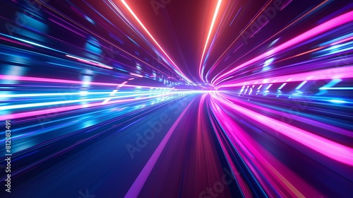 High speed light trails in a neon tunnel