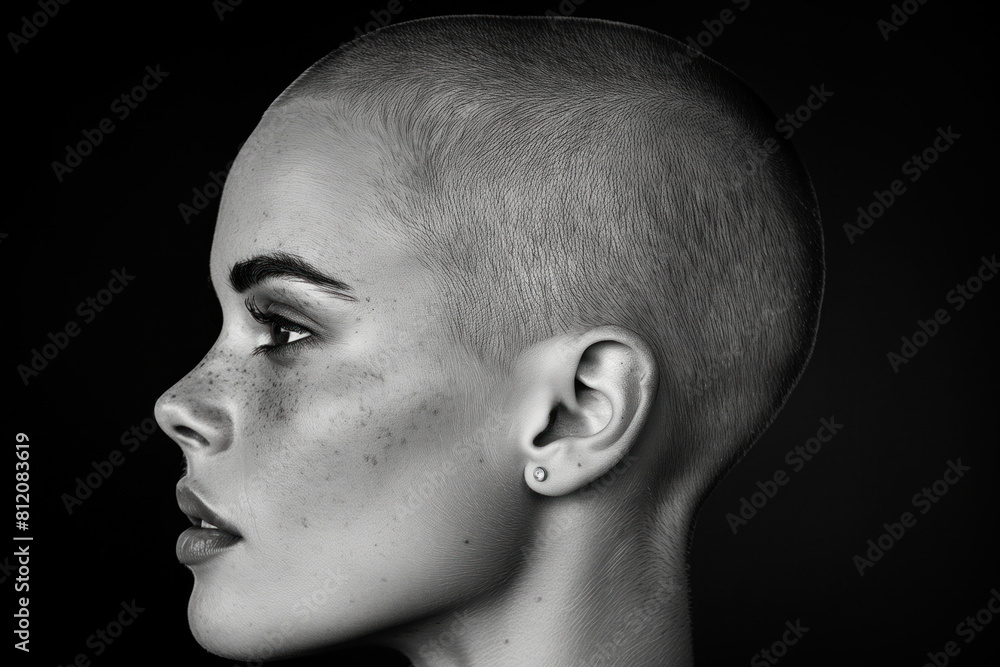 Portrait Photo Beautiful Bald Woman, Generative AI Portrait Photo Beautiful Bald Woman, Generative AI