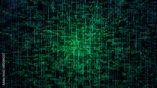 Abstract binary code background. Binary numbers 0 1 display on monitor screen. Digital technology, Big Data and artificial intelligence concept. 3D render illustration.