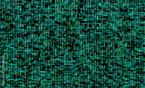 Abstract binary code background. Binary numbers 0 1 display on monitor screen. Digital technology, Big Data and artificial intelligence concept. 3D render illustration.