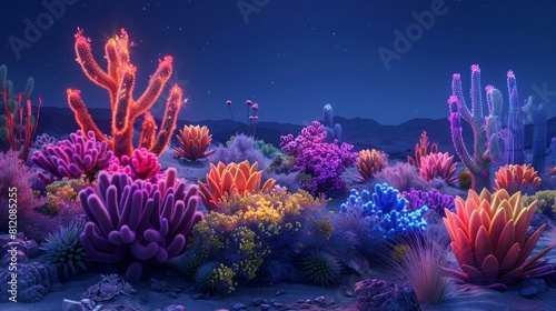 Desert Vegetation: Neon visuals highlighting the unique vegetation found in deserts photo