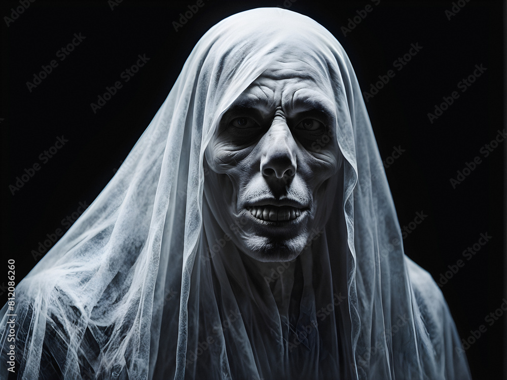 Whispers from Beyond: Ghostly Figure Materializes in Black. Haunted Portrait. Terrifying Ghost Glares from the Void. Supernatural Terror. generative AI Whispers from Beyond: Ghostly Figure Materializes in Black. Haunted Portrait. Terrifying Ghost Glares from the Void. Supernatural Terror. generative AI