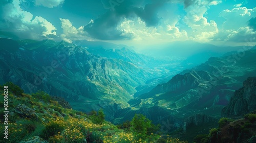 Mountains Breathtaking Scenery: A neon photo capturing the breathtaking scenery of mountains