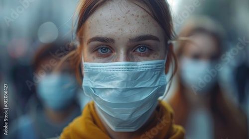 Modern illustration of a person wearing a face mask to prevent infection. Coronavirus. photo
