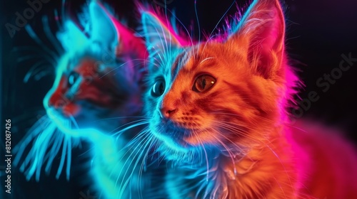 Neon Pets Playful Cats  A photo of playful cats with neon accents