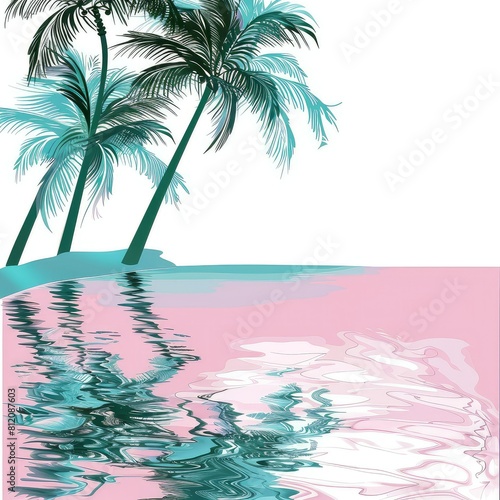 Retro pool party flyer background TROPICAL  swimming pool  palm trees  pink and white color.
