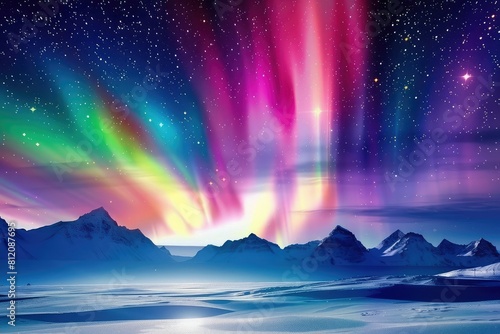 The Aurora Borealis appearing at night over the skies.