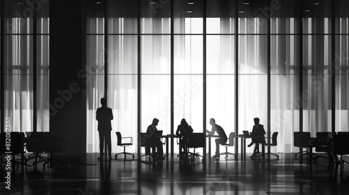 Silhouette of business people work together in office. hyper realistic  photo
