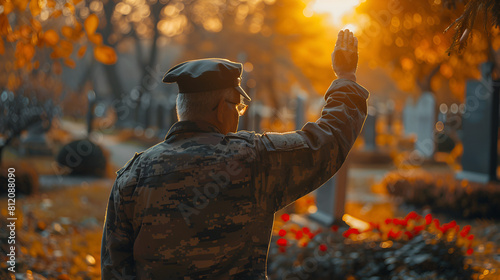 American Senior War Veteran saluting his fallen comrade