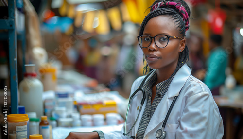 Black South African doctor. Health care of the African continent.