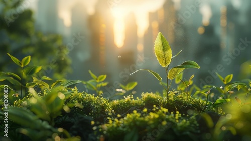Green eco friendly city background, Paper art of ecology and environment concept. Green industry and alternative renewable energy sources.