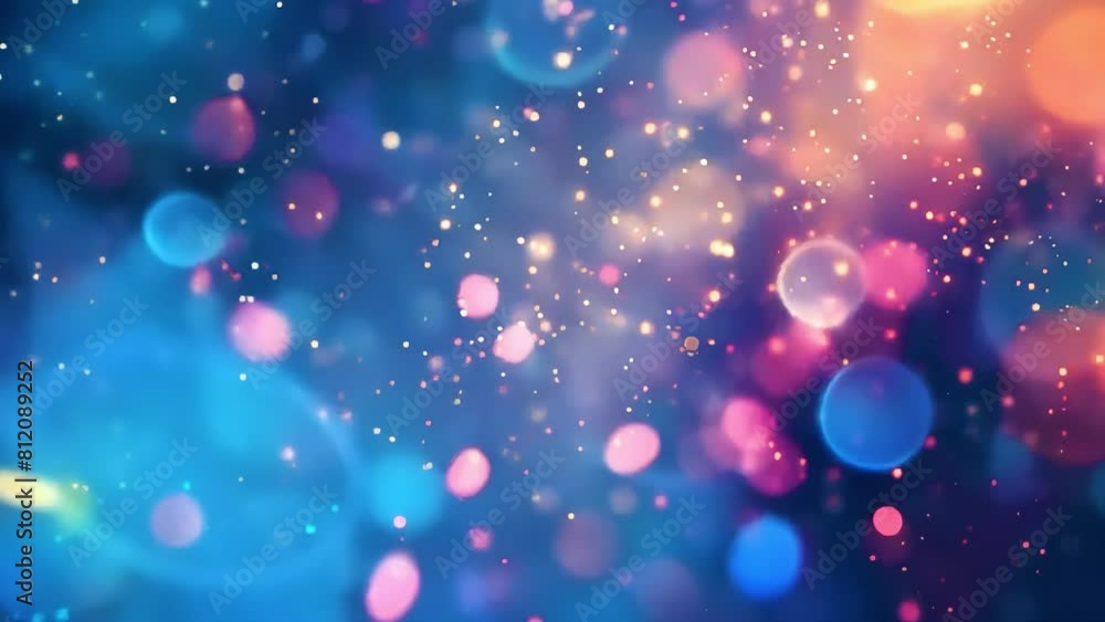 Blue bokeh particles glitter awards dust gradient abstract background. Futuristic glittering in space on blue background. Blue bokeh particles glitter awards dust gradient abstract background. Futuristic glittering in space on blue background.