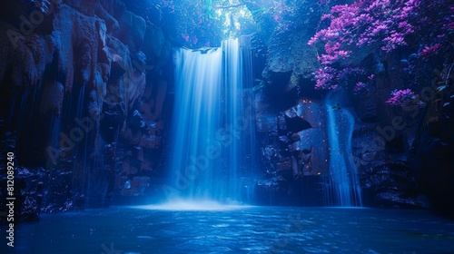 Waterfalls Adventure: Neon photos of waterfalls in adventurous settings
