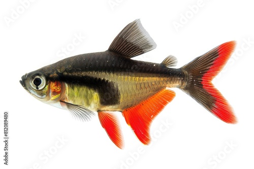 Black Neon Tetra Fish - Hyphessobrycon herbertaxelrodi Aquarium Fish on White Background photo