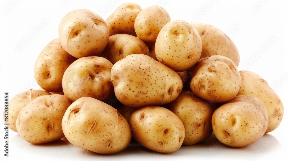 Stack of Yukon Gold Potatoes - A Delicious Carb-Rich Starchy Food Isolated on White Background Stack of Yukon Gold Potatoes - A Delicious Carb-Rich Starchy Food Isolated on White Background