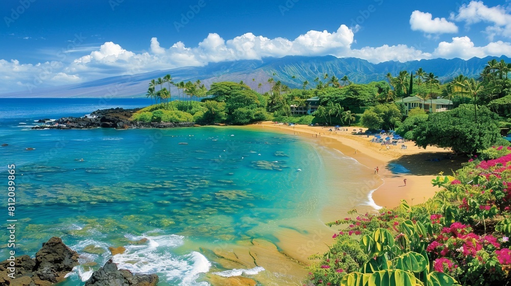 Tropical Beach Paradise with Turquoise Water and Lush Green Vegetation | Scenic Coastal Landscape for Travel and Vacation Marketing Tropical Beach Paradise with Turquoise Water and Lush Green Vegetation | Scenic Coastal Landscape for Travel and Vacation Marketing