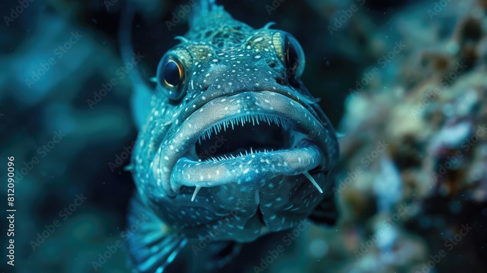 Stargazer Fish Camouflaged in Deep Blue Red Sea - A Biodiversity of Wild and Beautiful Deep Sea Stargazer Fish Camouflaged in Deep Blue Red Sea - A Biodiversity of Wild and Beautiful Deep Sea