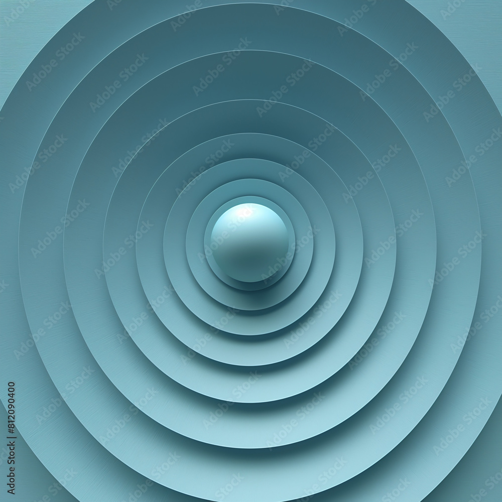 Fototapeta premium 3D rendering. Blue sphere in the center of concentric circles. Abstract background.