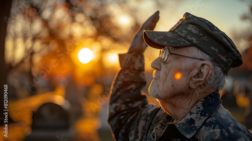 American Senior War Veteran saluting his fallen comrade