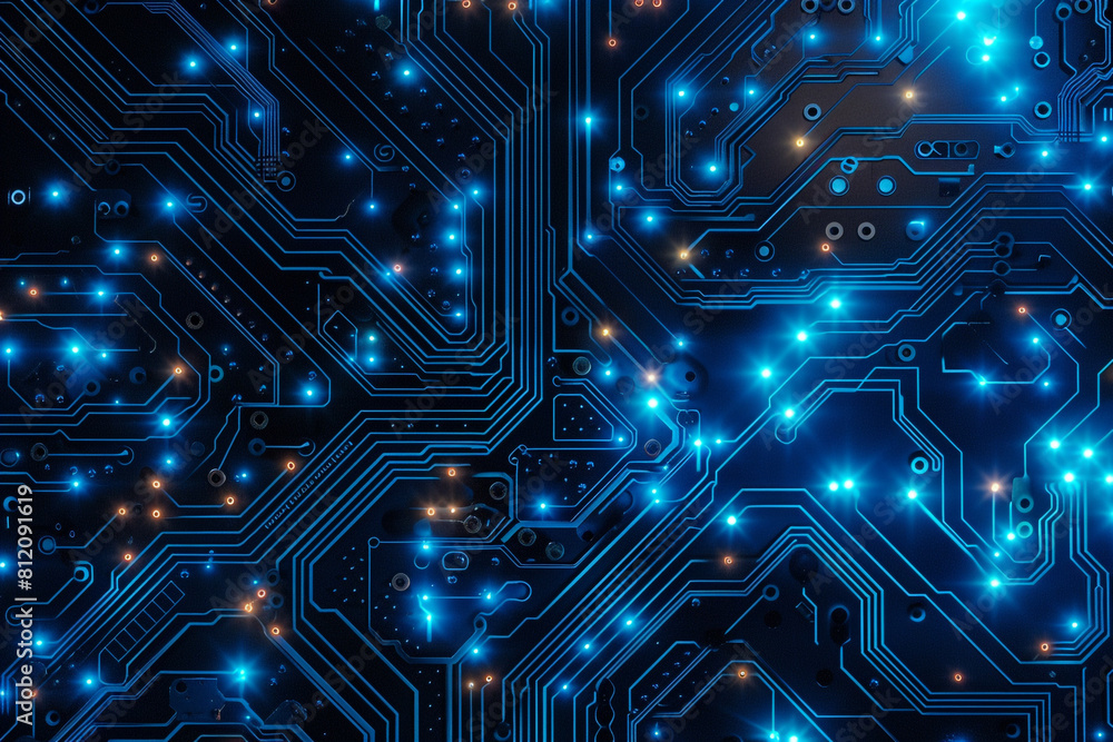 An electronic circuit board with blue lights AI An electronic circuit board with blue lights AI