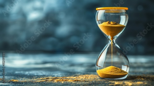 An hourglass with sand running through, the importance of time management, copy space